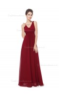Beautiful Discount Burgundy Chiffon V-neck A-line Floor-length Ruffles Empire Bridesmaid Dress