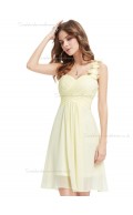 Budget Romantica Champagne Chiffon Sweetheart A-line Short-length Ruffles Hand Made Flower Empire Bridesmaid Dress