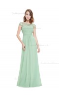 UK Stunning Green Chiffon Bateau A-line Floor-length Lace Empire Bridesmaid Dress