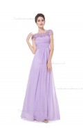 Beautiful Romantica Lilac Chiffon Bateau A-line Floor-length Lace Empire Bridesmaid Dress