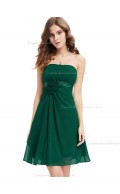Beautiful Stunning Dark Green Chiffon Bateau A-line Mini Hand Made Flower Empire Bridesmaid Dress
