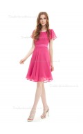 Vintage Pink Chiffon Bateau A-line Knee-length Sash Empire Bridesmaid Dress