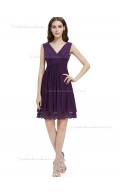 Budget Amazing Grape Chiffon V-neck A-line Knee-length Lace Empire Bridesmaid Dress