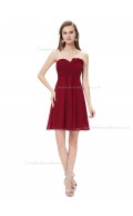 Purple Cheap Burgundy Chiffon Sweetheart A-line Knee-length Ruffles Hand Made Flower Empire Bridesmaid Dress