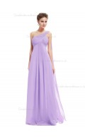 Cheap Lilac Chiffon One Shoulder A-line Floor-length Ruffles Empire Bridesmaid Dress