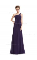 Designer Celebrity Grape Chiffon One Shoulder A-line Floor-length Ruffles Empire Bridesmaid Dress