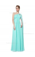 Elegant Pool Chiffon One Shoulder A-line Floor-length Ruffles Empire Bridesmaid Dress