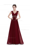 Online Best Burgundy Chiffon V-neck A-line Floor-length Beading Sash Empire Bridesmaid Dress