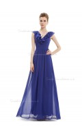 Romantica Blue Chiffon V-neck A-line Floor-length Tiered Natural Bridesmaid Dress