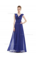 Romantica Blue Chiffon V-neck A-line Floor-length Tiered Natural Bridesmaid Dress