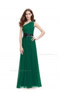 Celebrity Dark Green Chiffon One Shoulder A-line Floor-length Sash Hand Made Flower Beading Natural Bridesmaid Dress