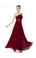 Designer Girls Burgundy Chiffon One Shoulder A-line Floor-length Beading Empire Bridesmaid Dress