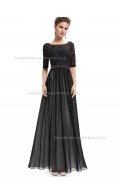 Girls Black A-line Chiffon Lace Floor-length Bateau Bridesmaid Dress