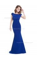 Cheap Royal Blue Mermaid Chiffon Ruffles Floor-length Bateau Bridesmaid Dress