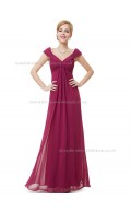 Cheap Purple A-line Chiffon Ruffles Floor-length V-neck Bridesmaid Dress