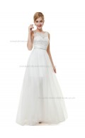 Online White A-line Tulle Lace Floor-length Bateau Bridesmaid Dress