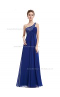Cheap Royal Blue A-line Chiffon Beading Floor-length One Shoulder Bridesmaid Dress