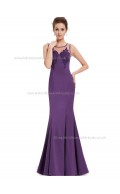 Girls Purple Mermaid Satin Applique Floor-length Bateau Bridesmaid Dress