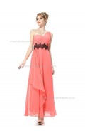 Online Watermelon A-line Chiffon Lace Floor-length One Shoulder Bridesmaid Dress