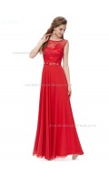 Vintage Red A-line Chiffon Lace , Beading Floor-length Bateau Bridesmaid Dress