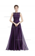Cheap Purple A-line Lace Floor-length Bateau Bridesmaid Dress