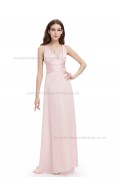 Budget Discount Pink A-line Chiffon Sash Floor-length V-neck Bridesmaid Dress