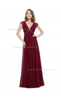 Vintage Amazing Burgundy A-line Chiffon Lace , Beading Floor-length V-neck Bridesmaid Dress