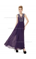 Elegant Stunning Regency A-line Chiffon Beading Floor-length V-neck Bridesmaid Dress
