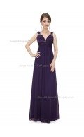 Fitted Discount Regency A-line Chiffon Beading Floor-length V-neck Bridesmaid Dress