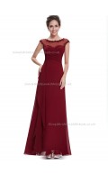 Beautiful Burgundy A-line Chiffon Lace , Ruffles Floor-length Bateau Bridesmaid Dress