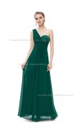 Purple Romantica Dark Green A-line Chiffon Beading Floor-length One Shoulder Bridesmaid Dress