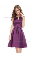 Cheap Celebrity Lavender A-line Satin Sash Knee-length Bateau Bridesmaid Dress