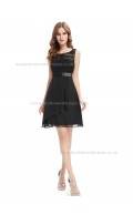 Girls Black A-line Chiffon Lace , Beading Knee-length Bateau Bridesmaid Dress