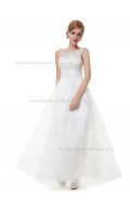 UK Girls White A-line Tulle Lace Floor-length Bateau Bridesmaid Dress