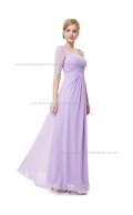 UK Lilac A-line Chiffon Lace Floor-length Bateau Bridesmaid Dress
