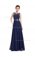 Fitted Celebrity Dark Navy A-line Chiffon Applique Floor-length Bateau Bridesmaid Dress