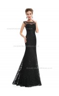 Online Romantica Black Mermaid Lace Floor-length Bateau Bridesmaid Dress