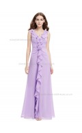 Designer Discount Lilac A-line Chiffon Tiered Floor-length V-neck Bridesmaid Dress