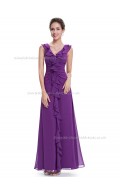 Designer Vintage Regency A-line Chiffon Tiered Floor-length V-neck Bridesmaid Dress