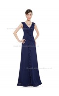 UK Girls Dark Navy A-line Chiffon Tiered Floor-length V-neck Bridesmaid Dress