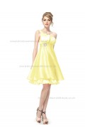 UK Best Daffodil A-line Organza Beading Knee-length One Shoulder Bridesmaid Dress
