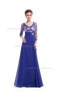 Budget Girls Royal Blue A-line Chiffon Lace Floor-length Bateau Bridesmaid Dress