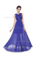 Elegant Romantica Vintage Royal Blue A-line Chiffon Lace Floor-length V-neck Bridesmaid Dress