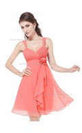 Budget Best Pink A-line Chiffon Hand Made Flower Knee-length Sweetheart Bridesmaid Dress