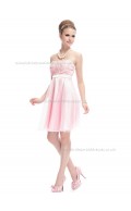 UK Romantica Pink A-line Hand Made Flower Knee-length Bateau Bridesmaid Dress