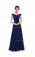 UK Girls Dark Navy A-line Chiffon Applique Floor-length V-neck Bridesmaid Dress