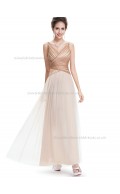 Multicolor Vintage Champagne A-line tulle Floor-length V-neck Bridesmaid Dress