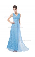 Beautiful Amazing Blue A-line Lace Applique Floor-length V-neck Bridesmaid Dress