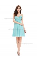 UK Stunning Blue A-line Chiffon Hand Made Flower Knee-length Sweetheart Bridesmaid Dress