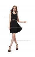 Budget Stunning Black A-line Satin Lace Short-length Bateau Bridesmaid Dress